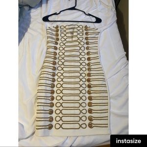 Fashion Nova XS white dress with gold detailing